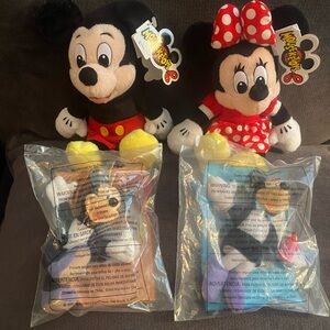 Disney Mini Bean Bag Mickey And Minnie Plush Plus McDonalds Happy Meal Toy